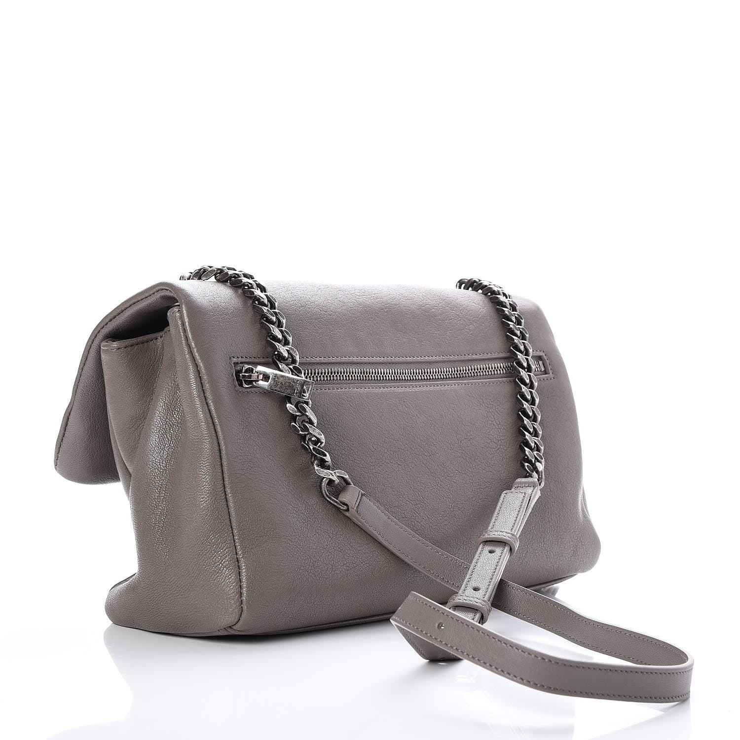 Saint Laurent Sheepskin Medium West Hollywood Monogram Fold-Over Bag Grey 3 of 8
