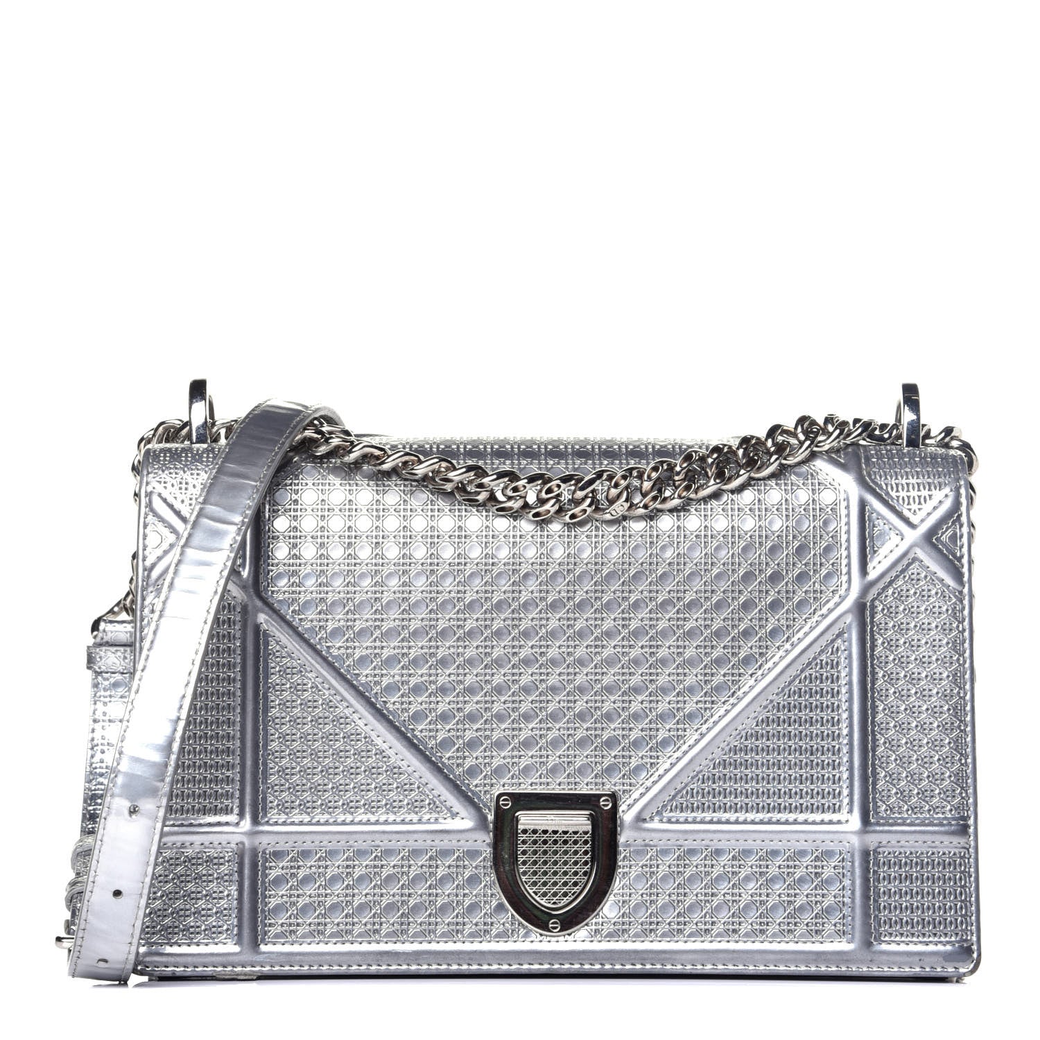 Christian Dior Metallic Patent Micro-Cannage Medium Diorama Flap Bag Silver 1 of 9