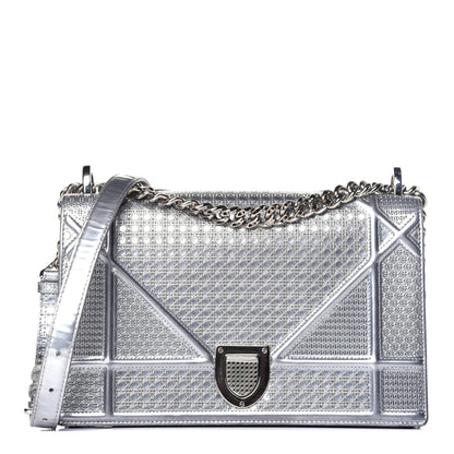Christian Dior Metallic Patent Micro-Cannage Medium Diorama Flap Bag Silver 1 of 9