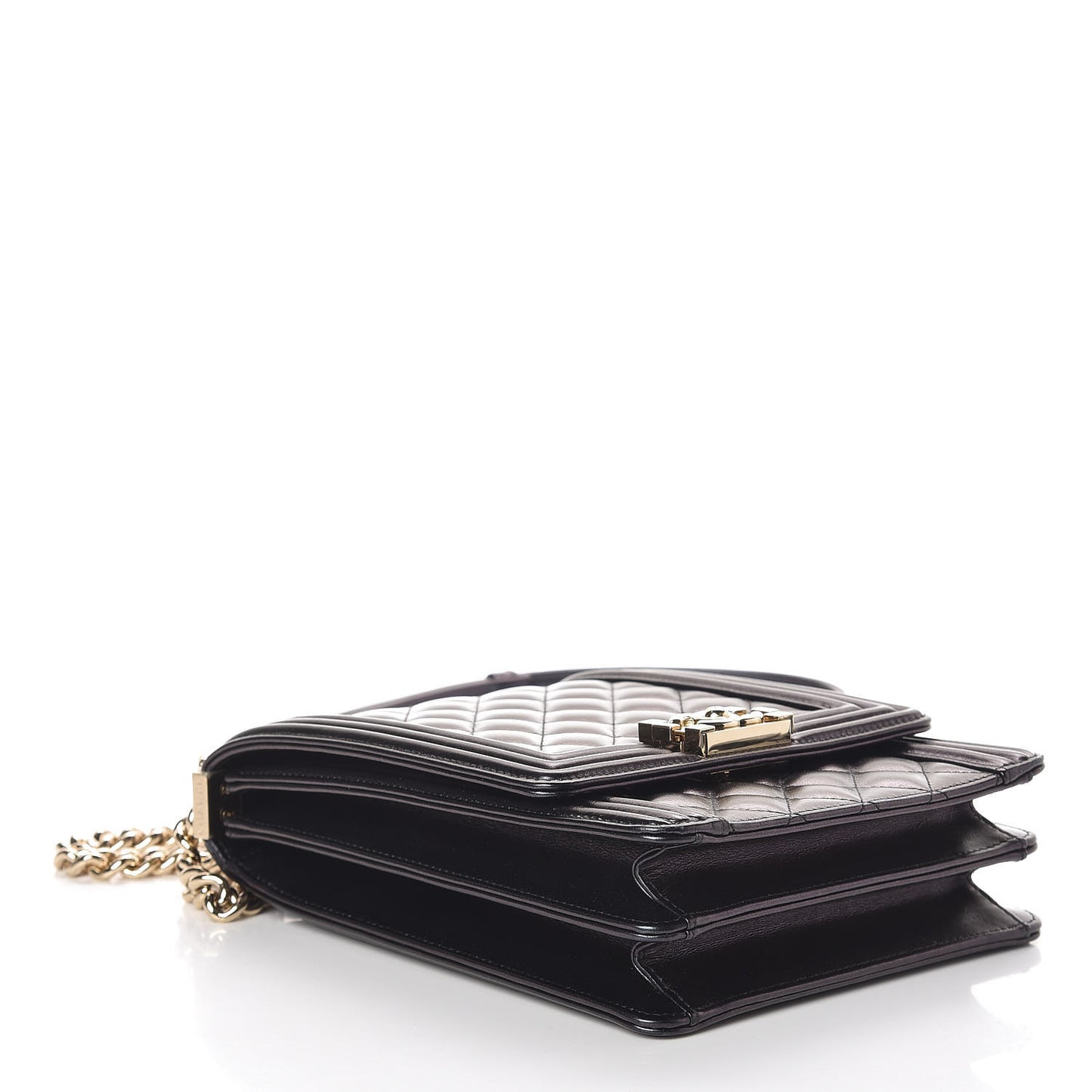 Iridescent Calfskin Quilted North South Boy Flap Black
