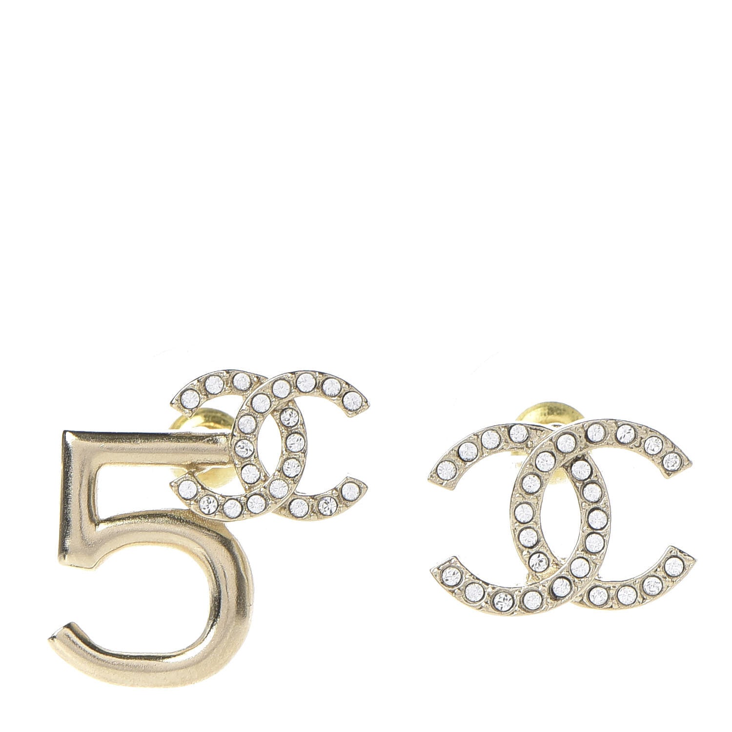 Chanel Crystal CC No 5 Earrings Gold 1 of 5