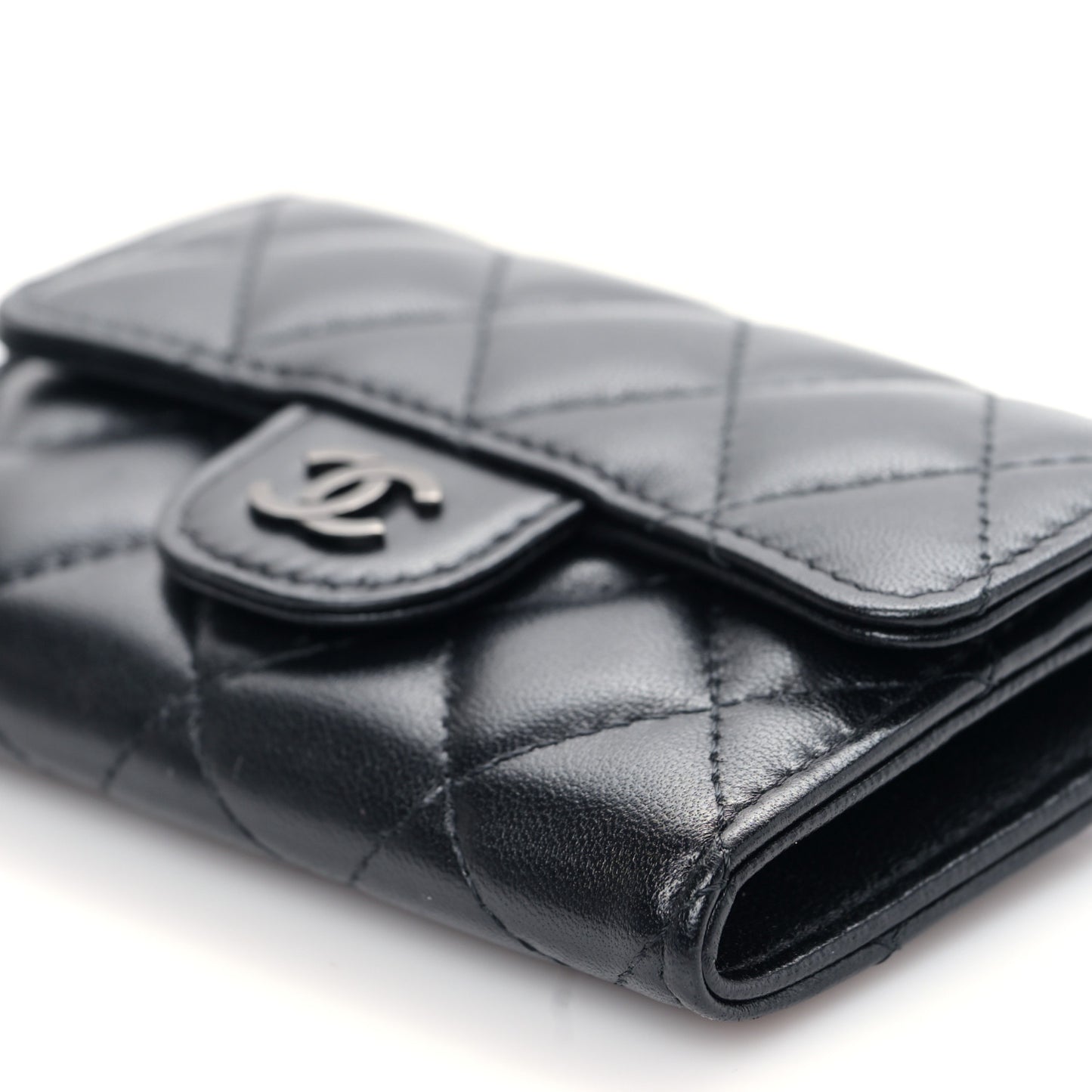 Lambskin Quilted Flap Card Holder Wallet So Black