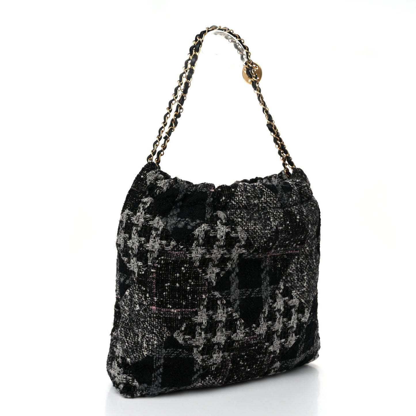 Tweed Patchwork Quilted Chanel 22 Black Grey Pink