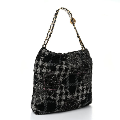 Chanel Tweed Patchwork Quilted Chanel 22 Black Grey Pink 4 of 11