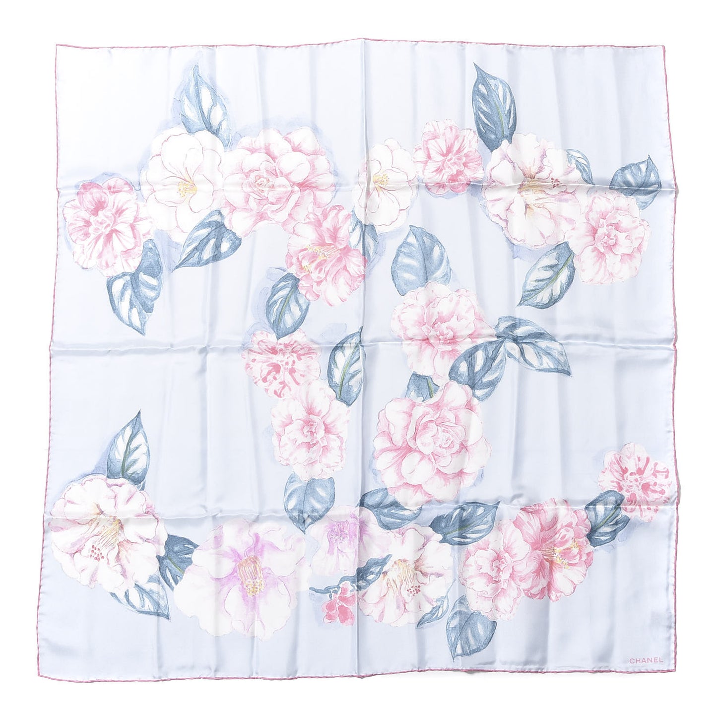 Silk CC Camellia Scarf Light Blue Multicolor