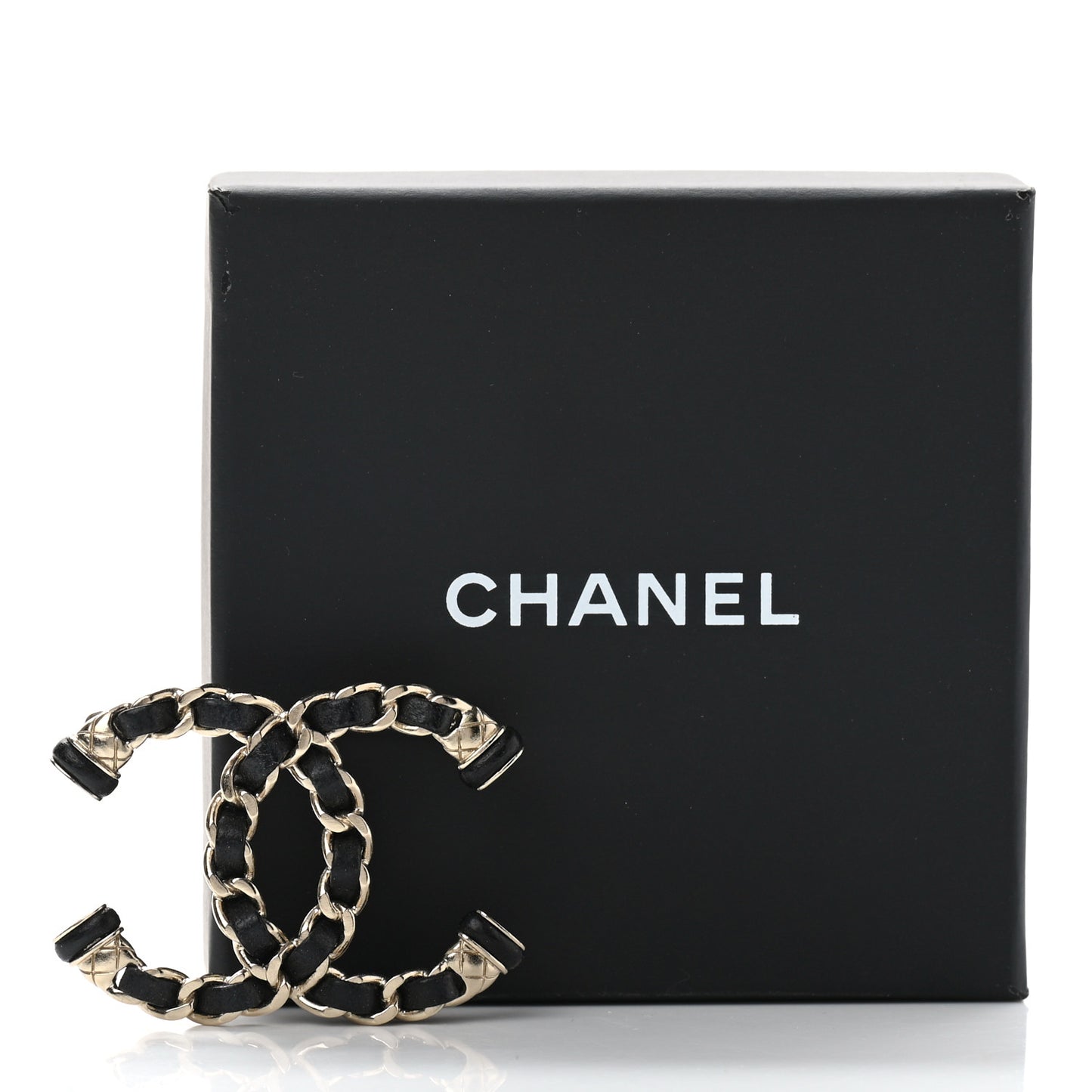 Lambskin Chain CC Brooch Black Gold
