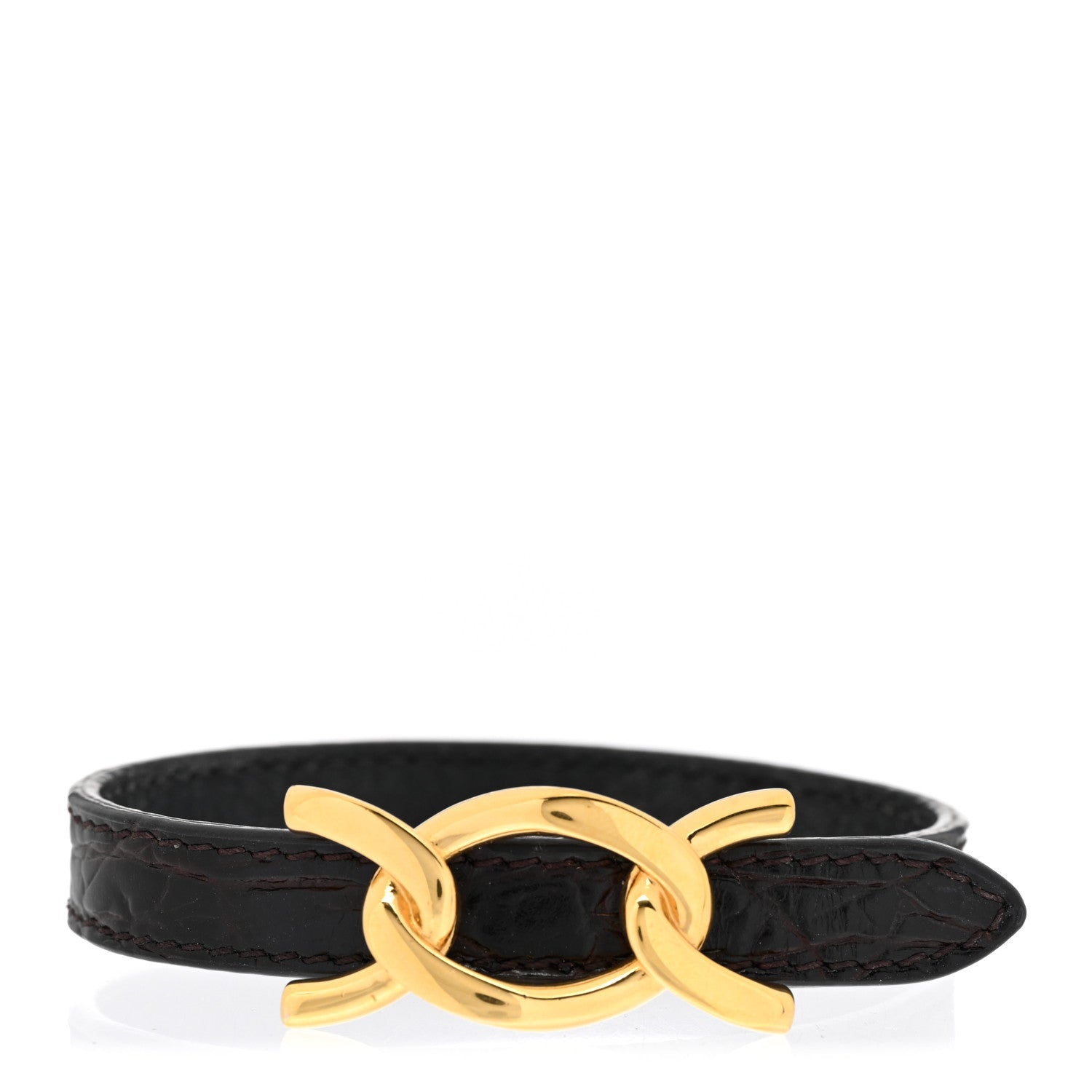 Saint Laurent Leather Cocco Babilas Bracelet Black Gold 1 of 4
