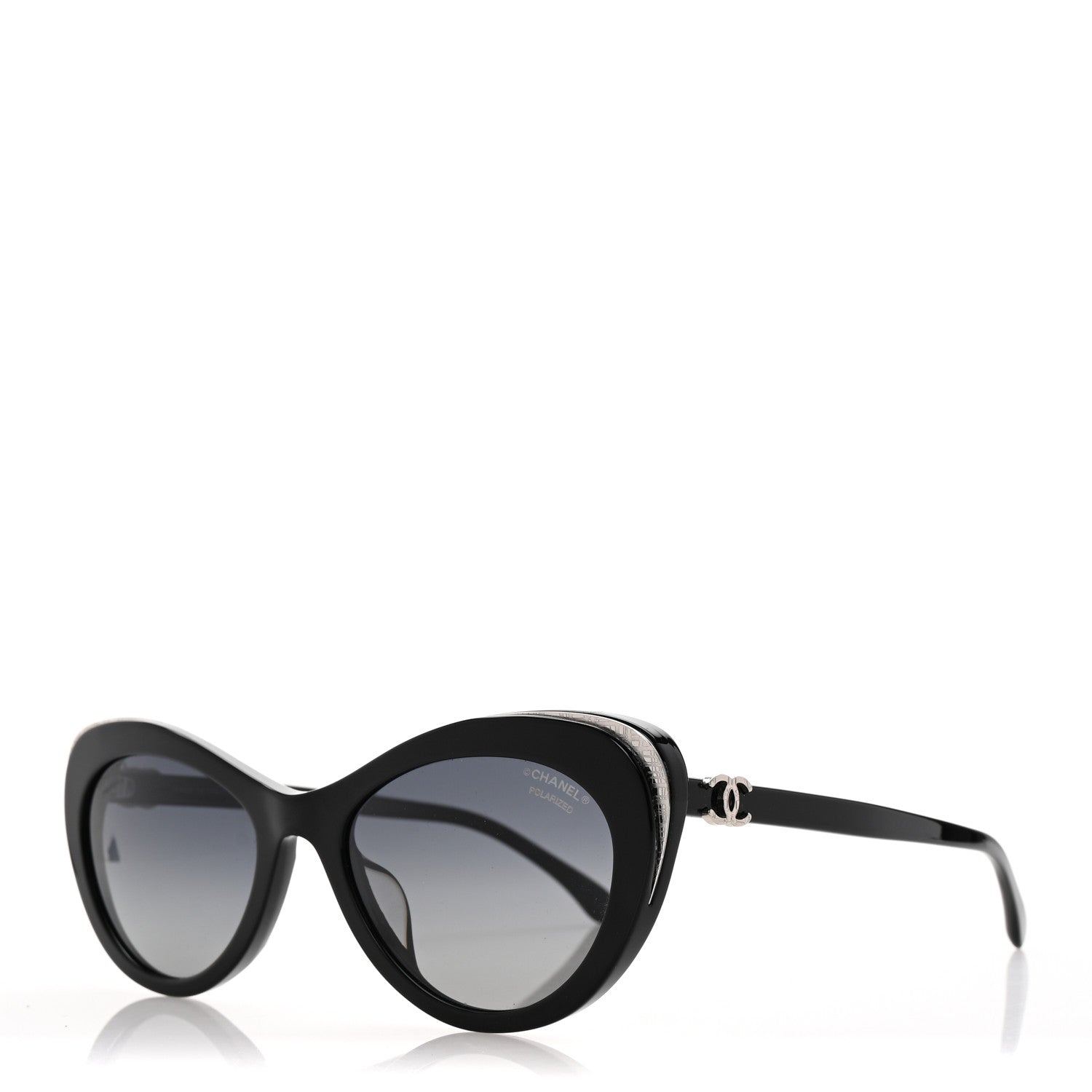 Chanel Acetate Polarized Cat Eye CC Sunglasses 5432 Black 1 of 8