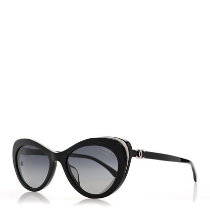 Chanel Acetate Polarized Cat Eye CC Sunglasses 5432 Black 1 of 8