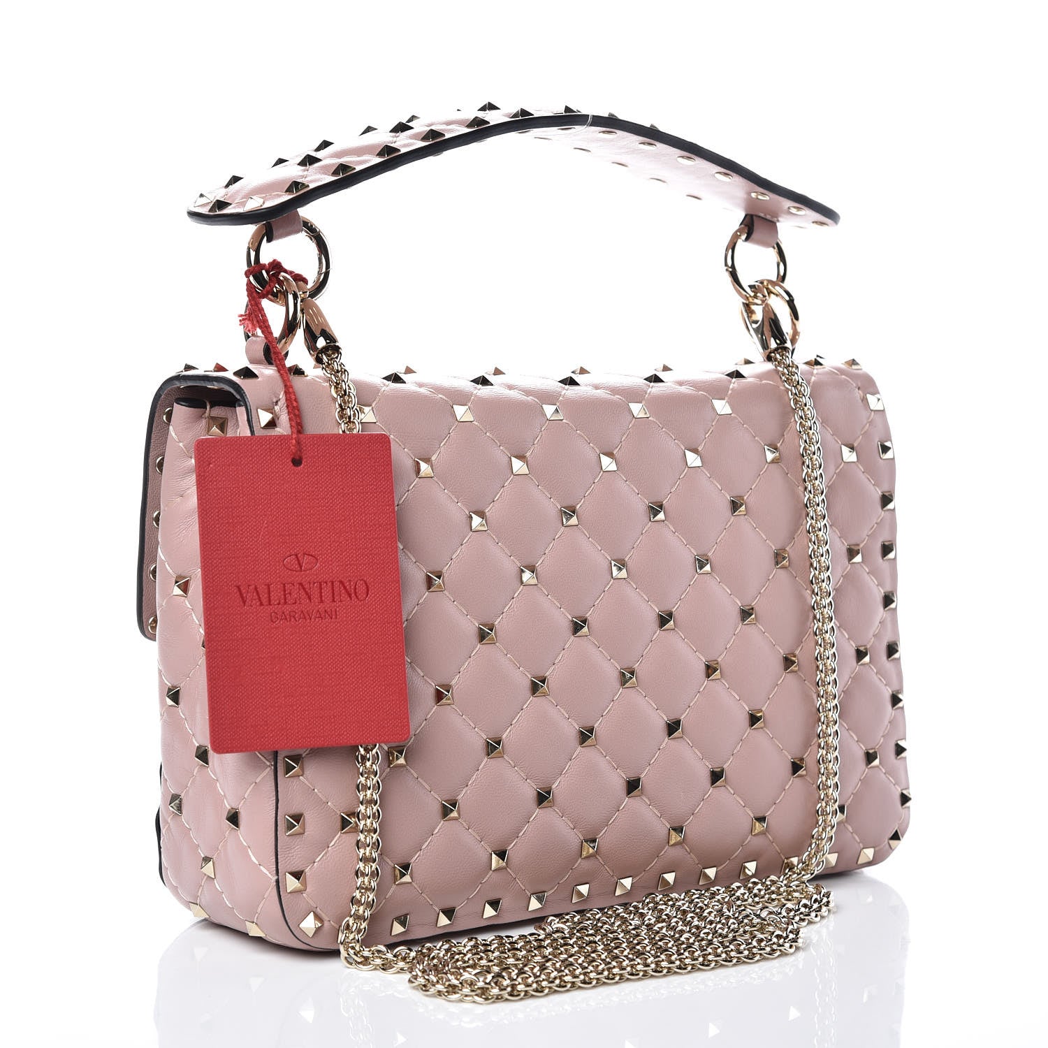Valentino Garavani Nappa Quilted Heart Medium Rockstud Spike Shoulder Bag Poudre 3 of 7