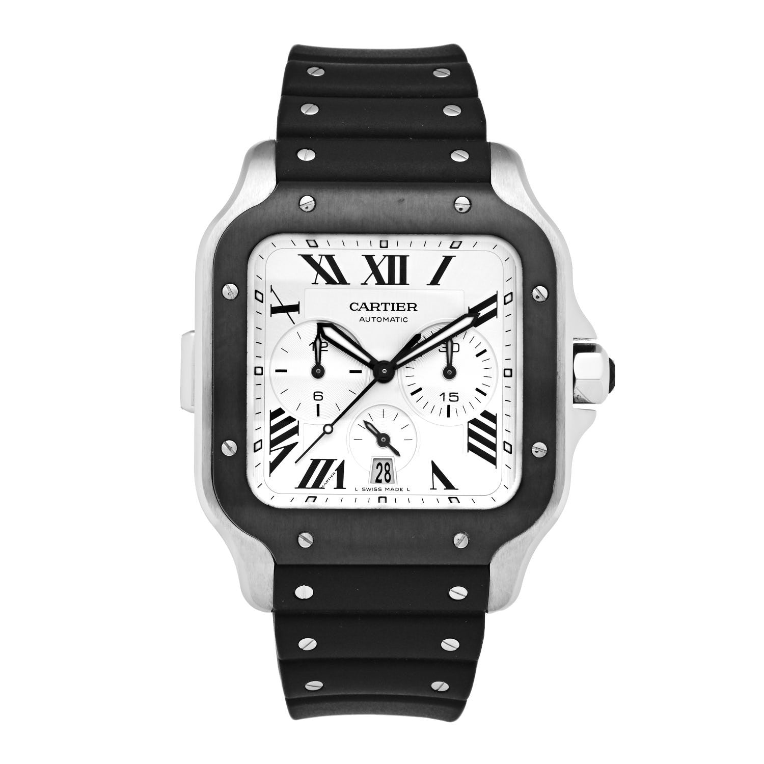 Cartier Stainless Steel Rubber 40mm Santos 100 Chronograph Automatic Watch Black 1 of 5