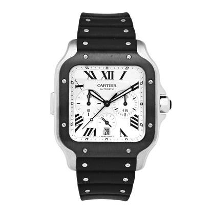 Cartier Stainless Steel Rubber 40mm Santos 100 Chronograph Automatic Watch Black 1 of 5