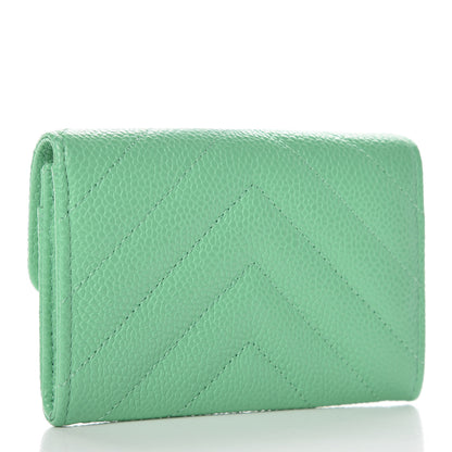 Chanel Caviar Chevron Quilted Card Holder Wallet Light Green 3 of 8