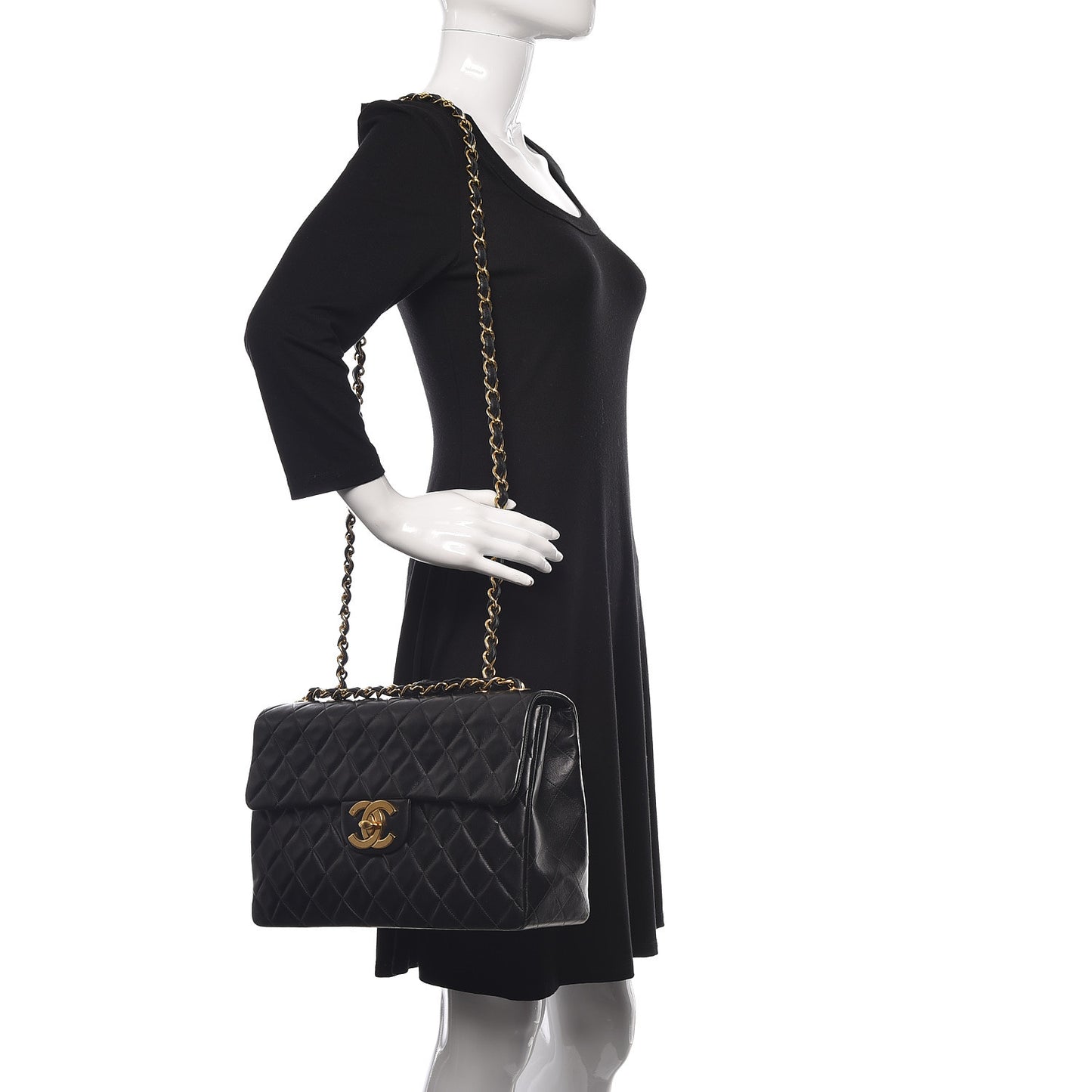 Lambskin Quilted XL Jumbo Single Flap Black