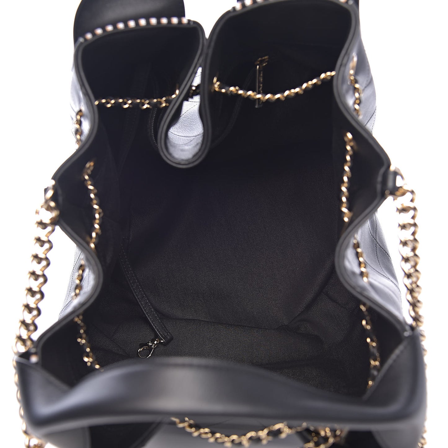 Calfskin Stitched Striped CC Drawstring Bag Black