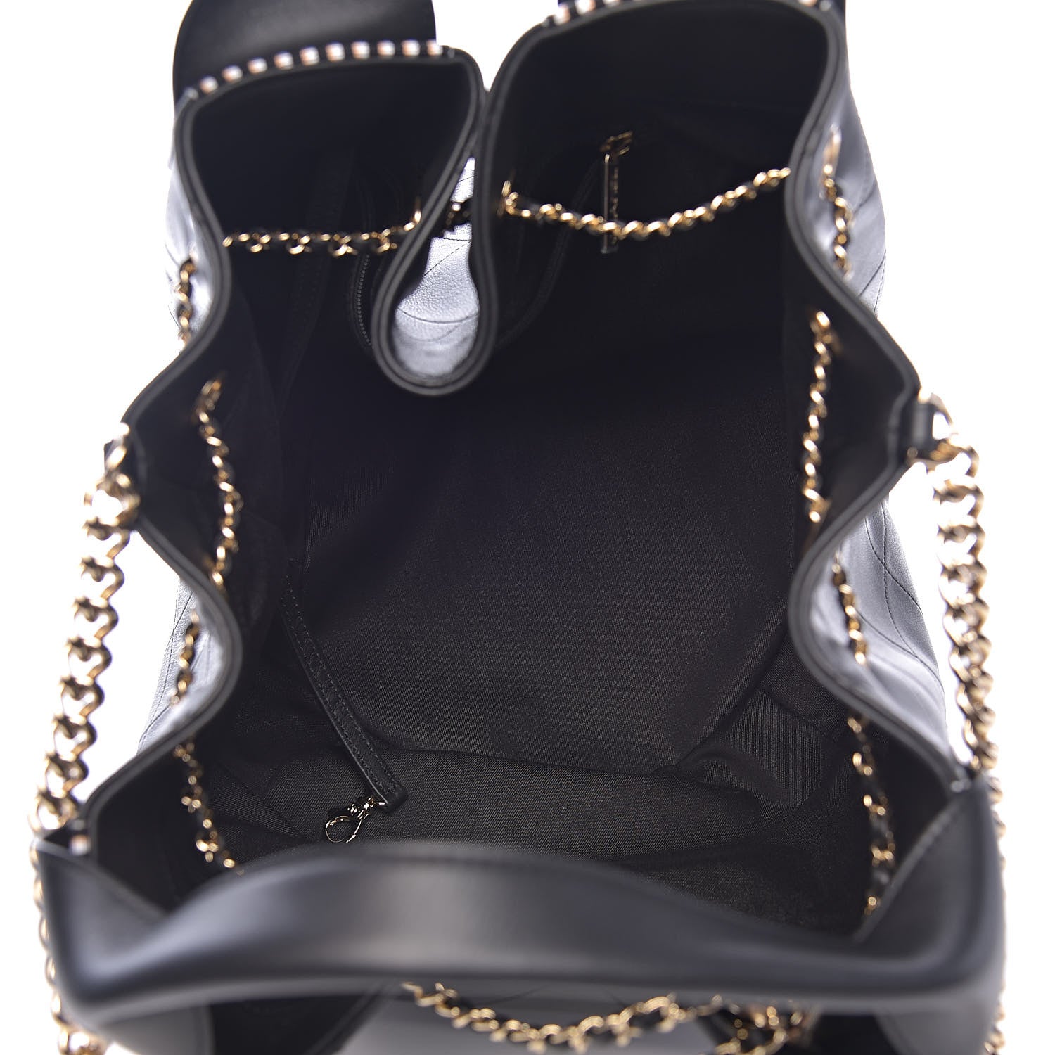 Chanel Calfskin Stitched Striped CC Drawstring Bag Black 5 of 11