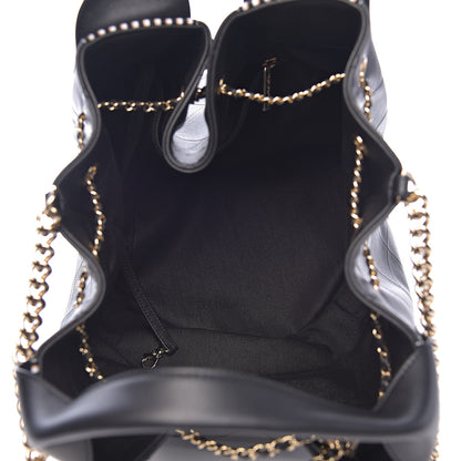 Chanel Calfskin Stitched Striped CC Drawstring Bag Black 5 of 11