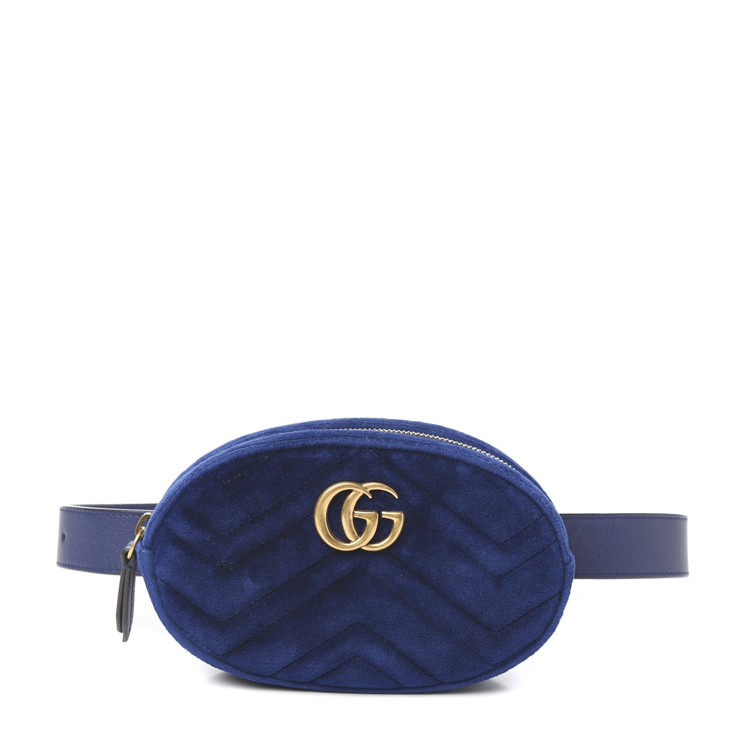 Gucci Velvet Matelasse GG Marmont Belt Bag 75 30 Cobalt Blue 1 of 9