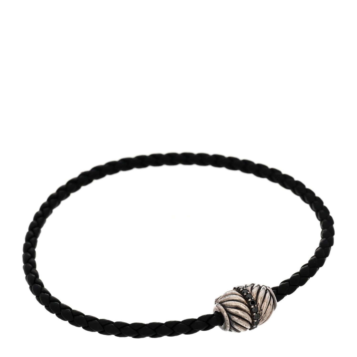 David Yurman Sterling Silver Black Diamond Leather Chevron Bracelet 1 of 3