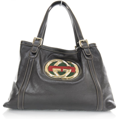 Gucci Leather Britt Tote Dark Brown 1 of 8