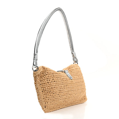 Valentino Garavani Raffia Metallic Calfskin Flap Natural Silver 3 of 7