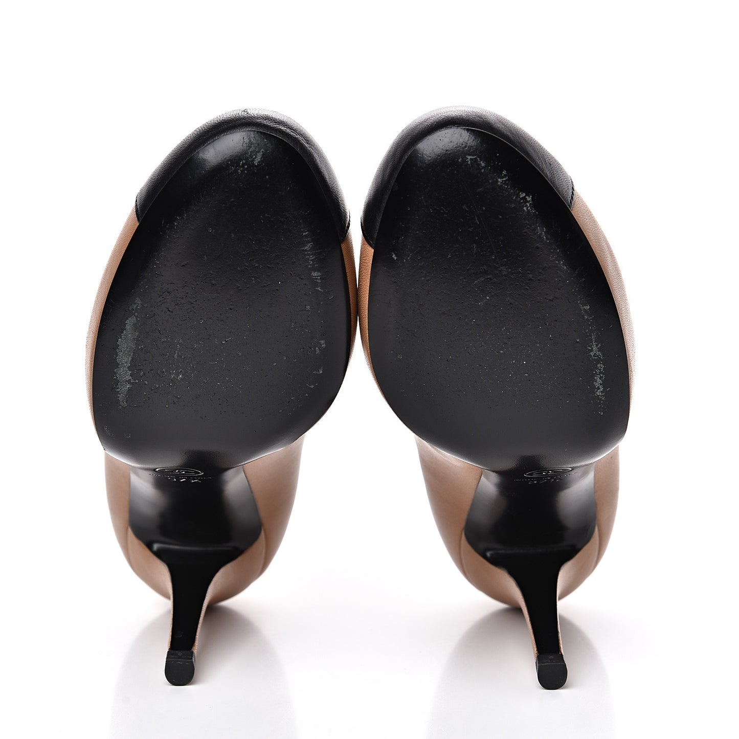 Lambskin Bow Cap Toe CC Pumps 37.5 Beige Black