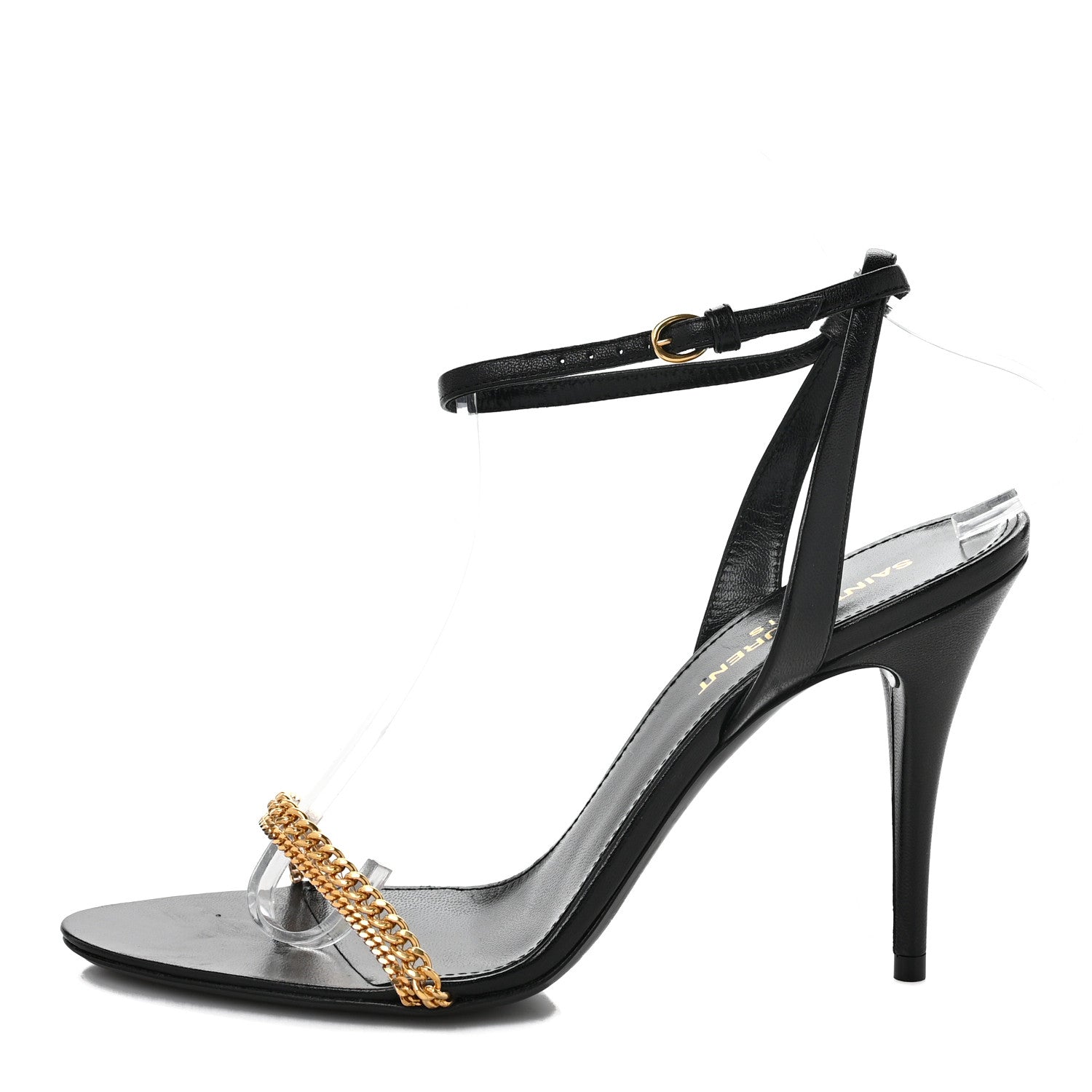 Saint Laurent Calfskin Chain Ankle Strap Sandals 37 Black 1 of 8