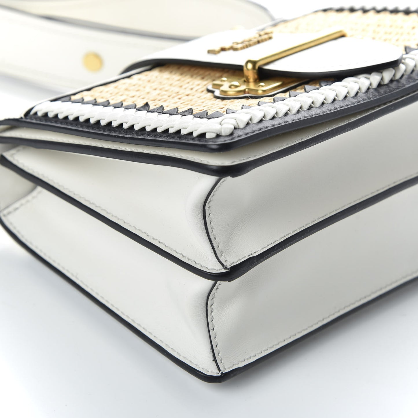City Calf Raffia Saffiano Cahier Bag Naturale White