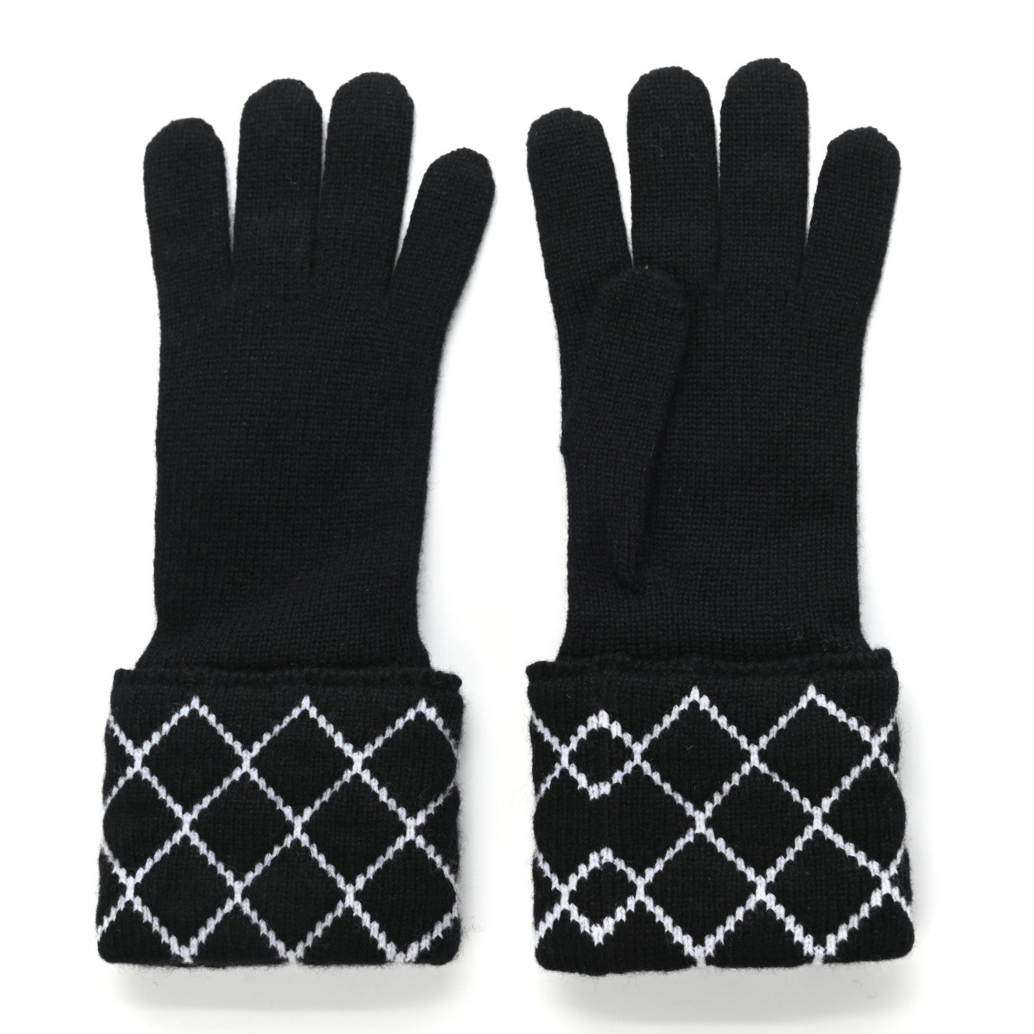 Chanel Cashmere Blend CC Gloves Black White 2 of 6