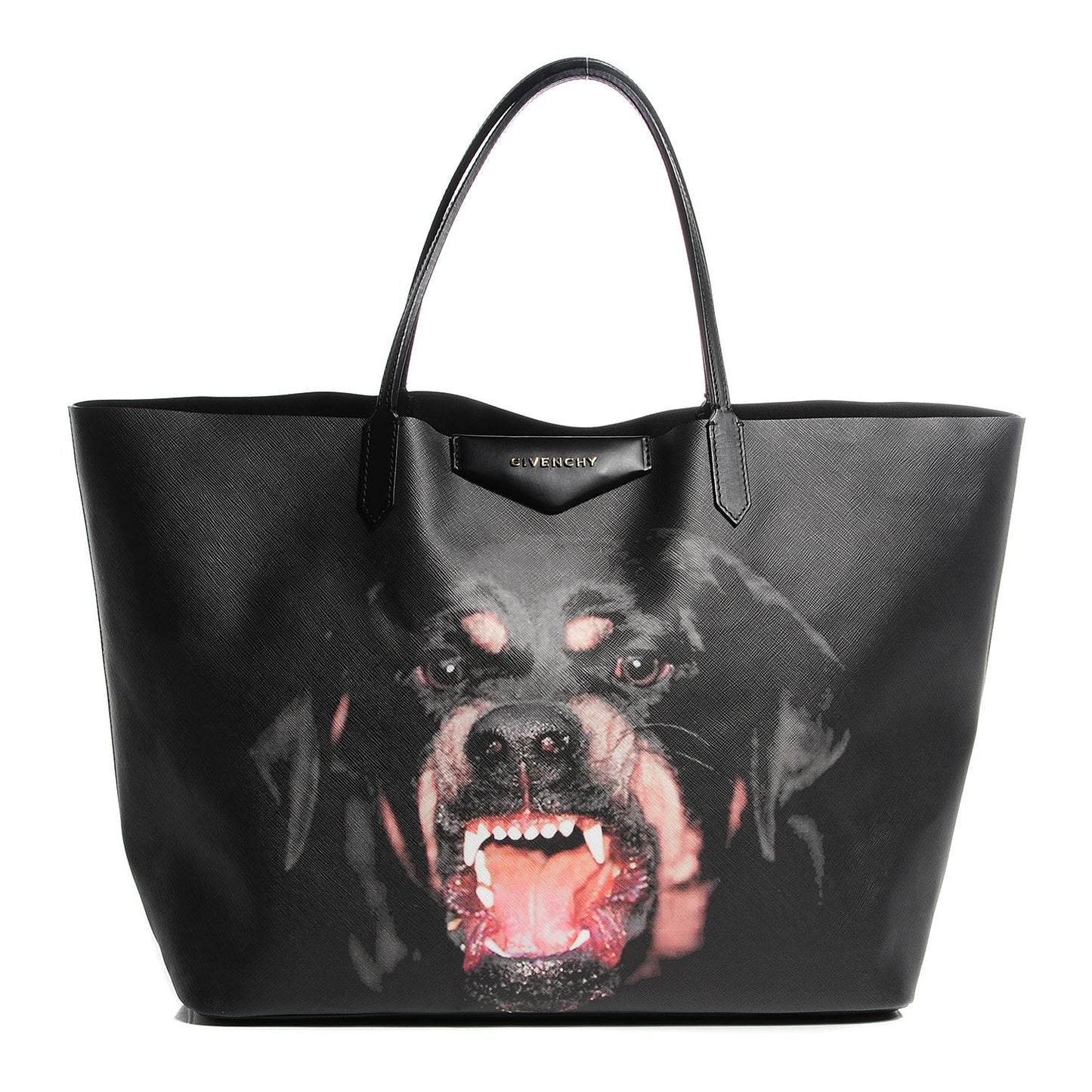 Textured Coated Canvas Rottweiler Pint Large Antigona Tote Black
