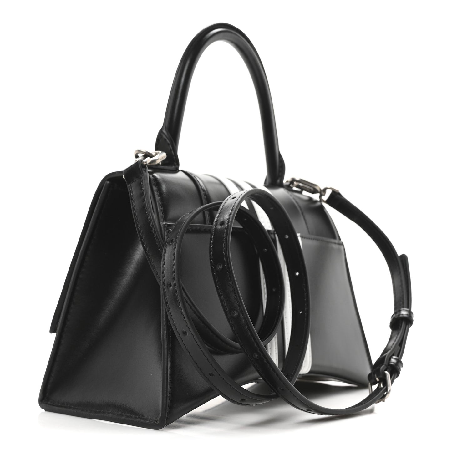 X ADIDAS Shiny Box Calfskin Small Hourglass Top Handle Bag Black White