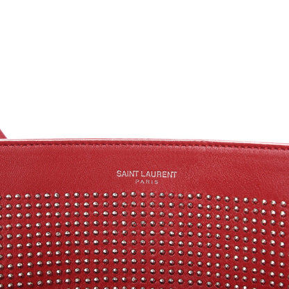 Saint Laurent Calfskin Suede Stud Reversible Shopper Tote Red 12 of 19
