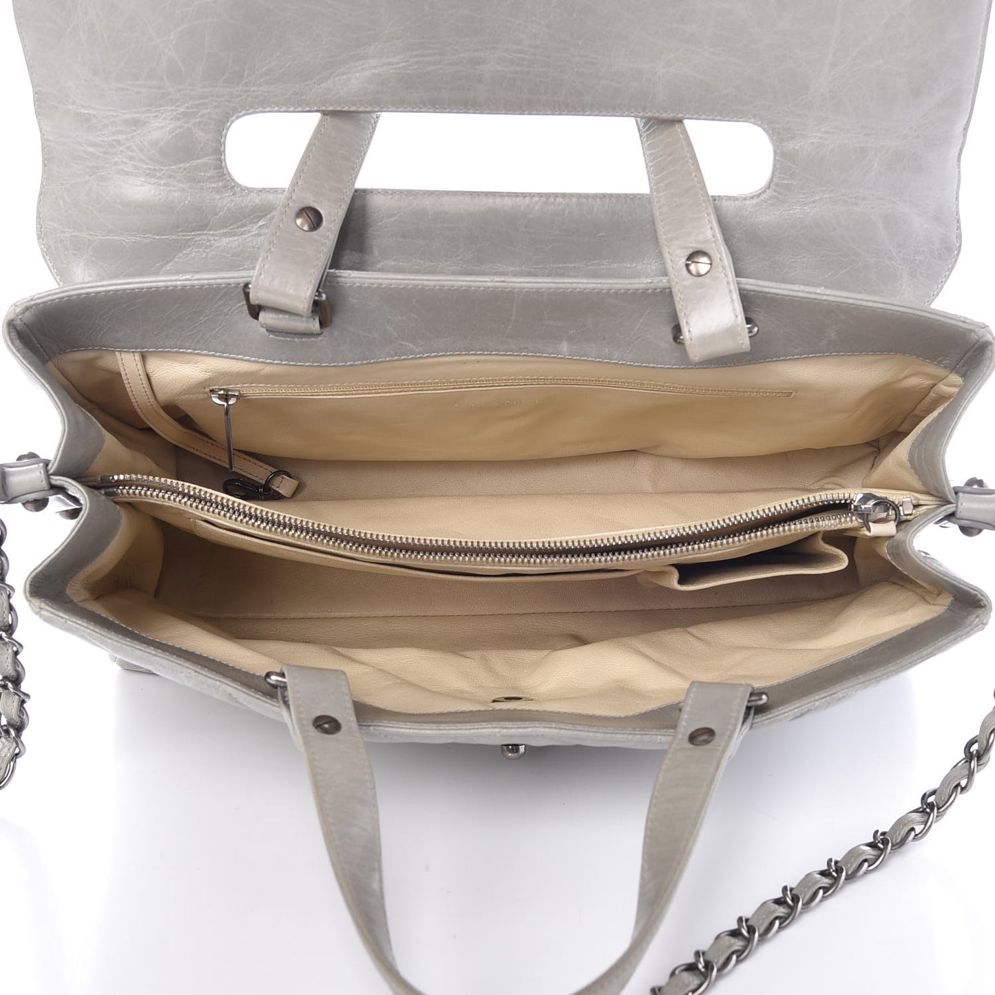 Glazed Calfskin Boy Satchel Flap Light Grey