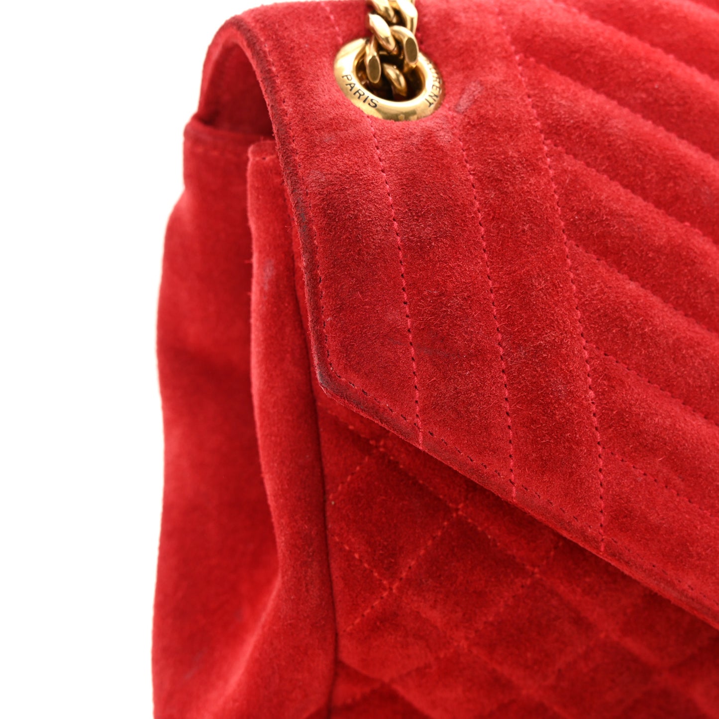 Suede Mixed Matelasse Triquilt Large Monogram Envelope Satchel Red