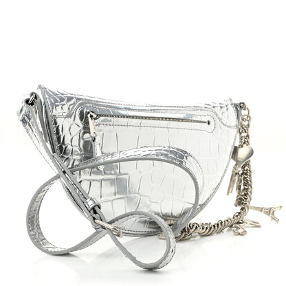 Balenciaga Metallic Calfskin Crocodile Embossed Quilted Souveniers Charms Belt Bag Silver 3 of 9
