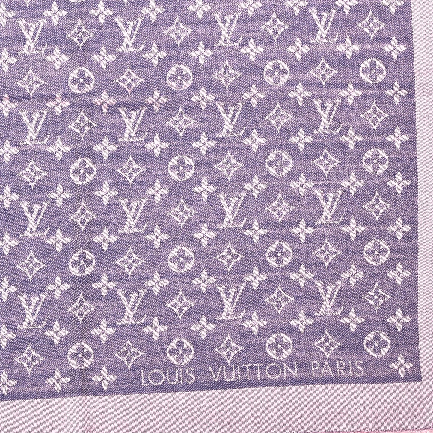 Wool Silk Monogram Denim Shawl Purple Pink