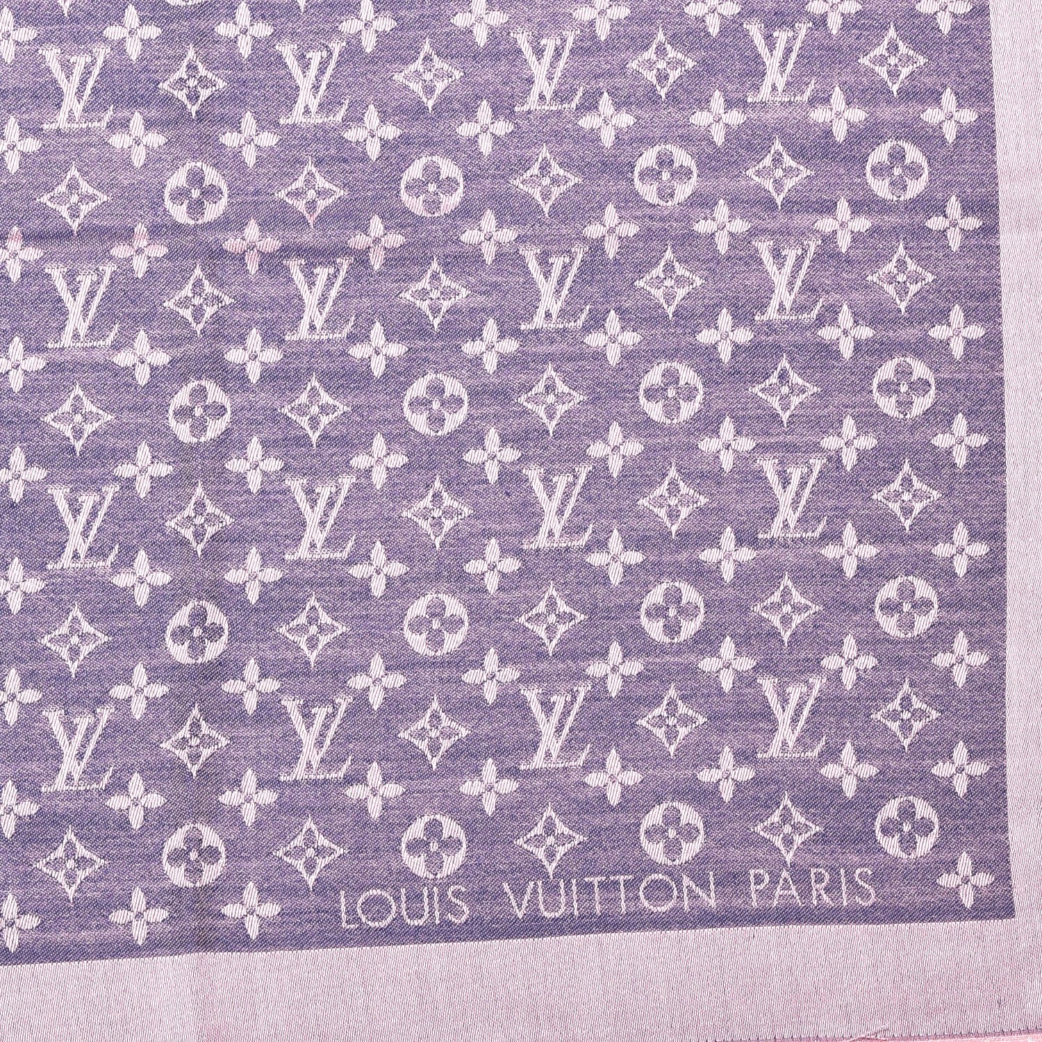 Louis Vuitton Wool Silk Monogram Denim Shawl Purple Pink 3 of 4