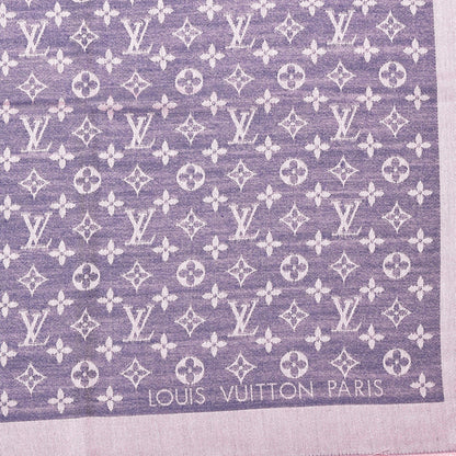 Louis Vuitton Wool Silk Monogram Denim Shawl Purple Pink 3 of 4