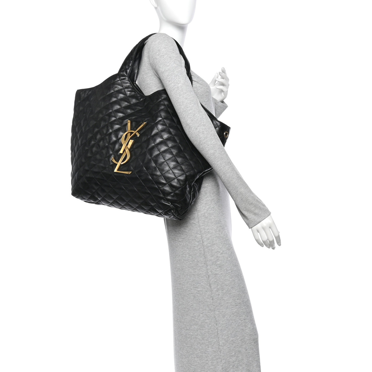 Lambskin Quilted Maxi Icare Shopping Tote Black