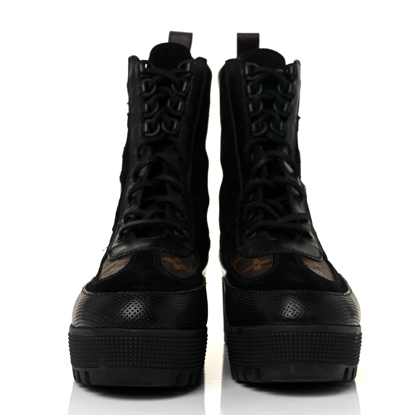 Suede Calfskin Monogram LV Black Heart Laureate Platform Desert Boots 39 Black