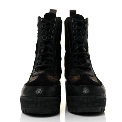 Louis Vuitton Suede Calfskin Monogram LV Black Heart Laureate Platform Desert Boots 39 Black 2 of 7