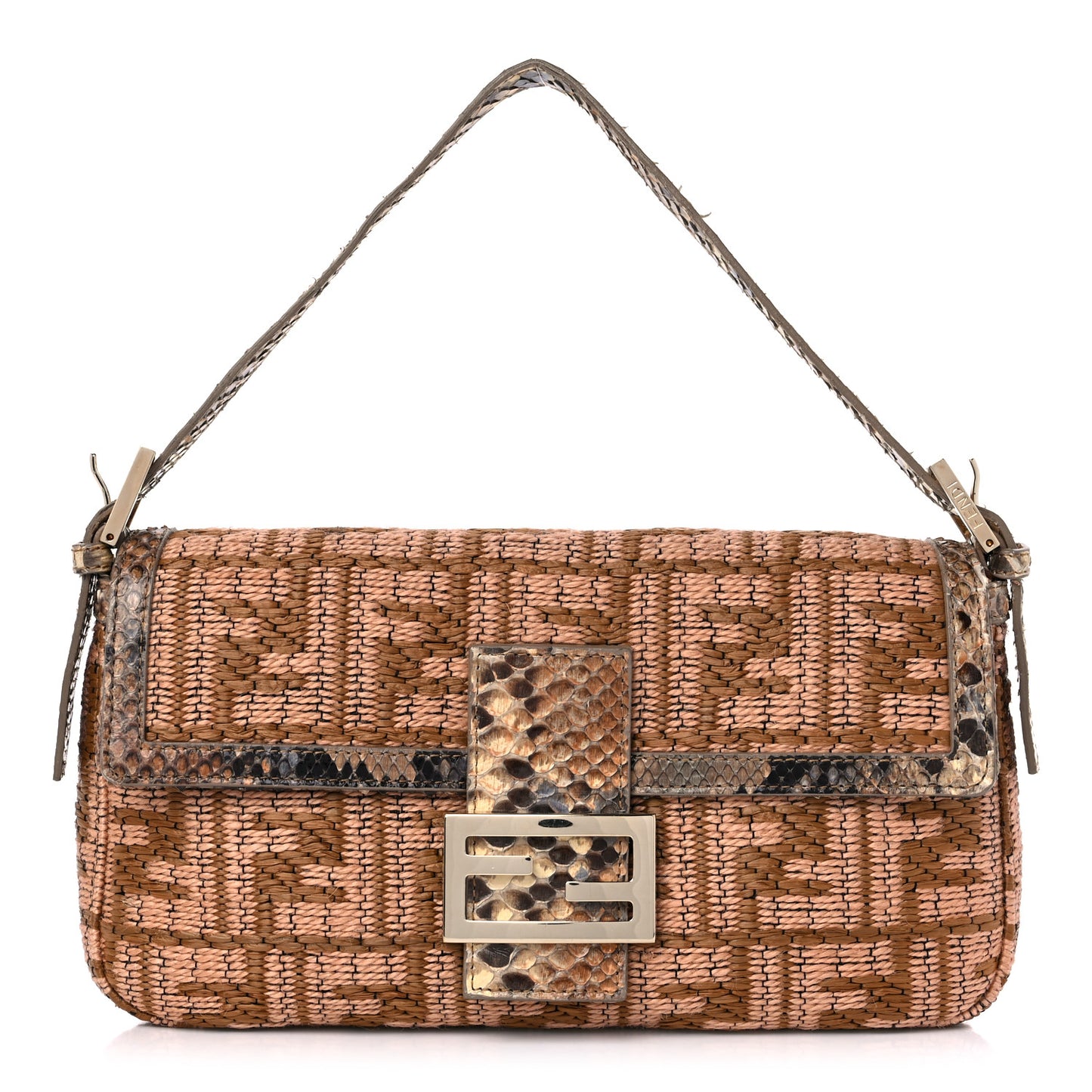 Raffia Snakeskin Baguette Beige