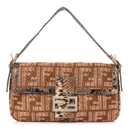 Fendi Raffia Snakeskin Baguette Beige 1 of 13