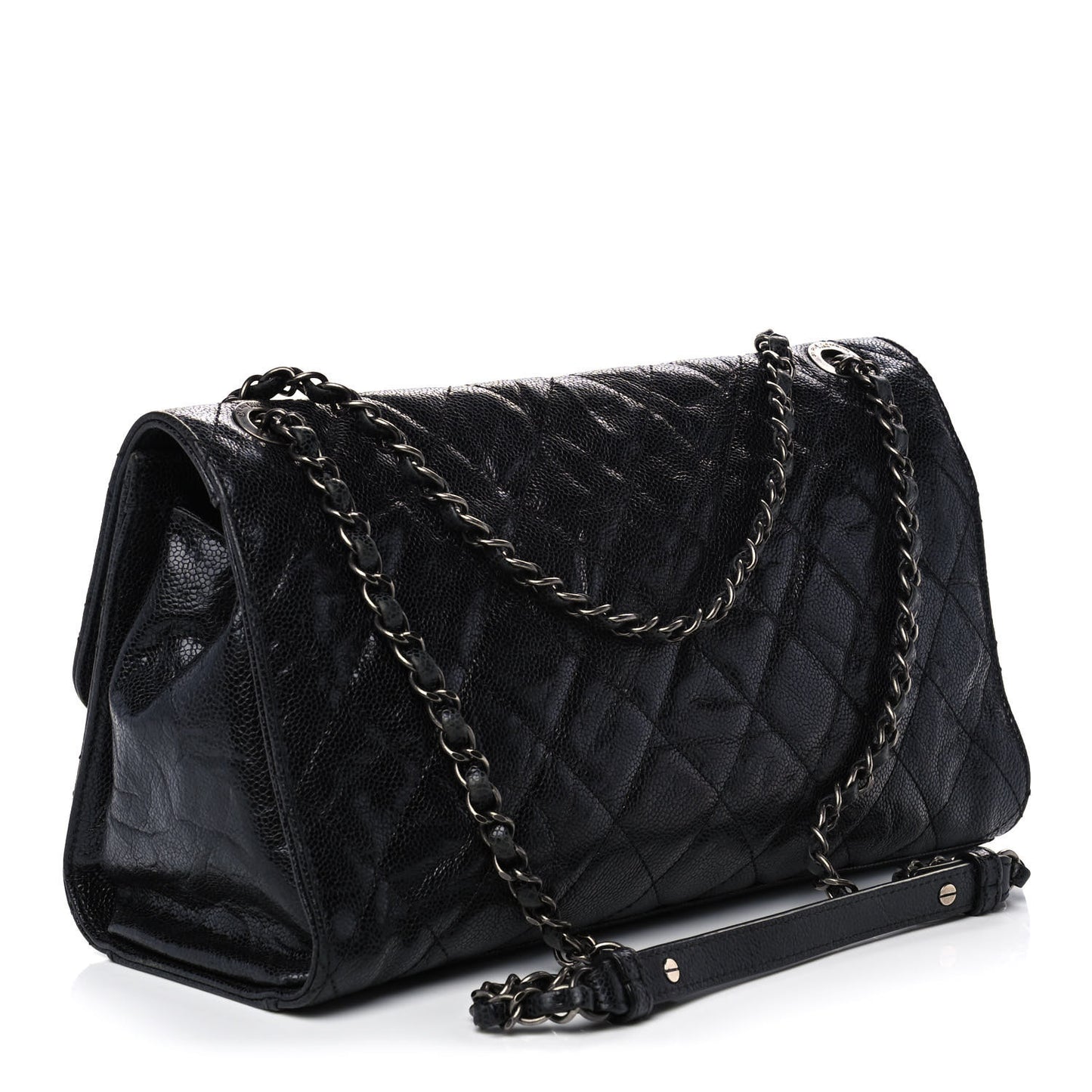 Crumpled Grained Calfskin Jumbo CC Crave Flap Black