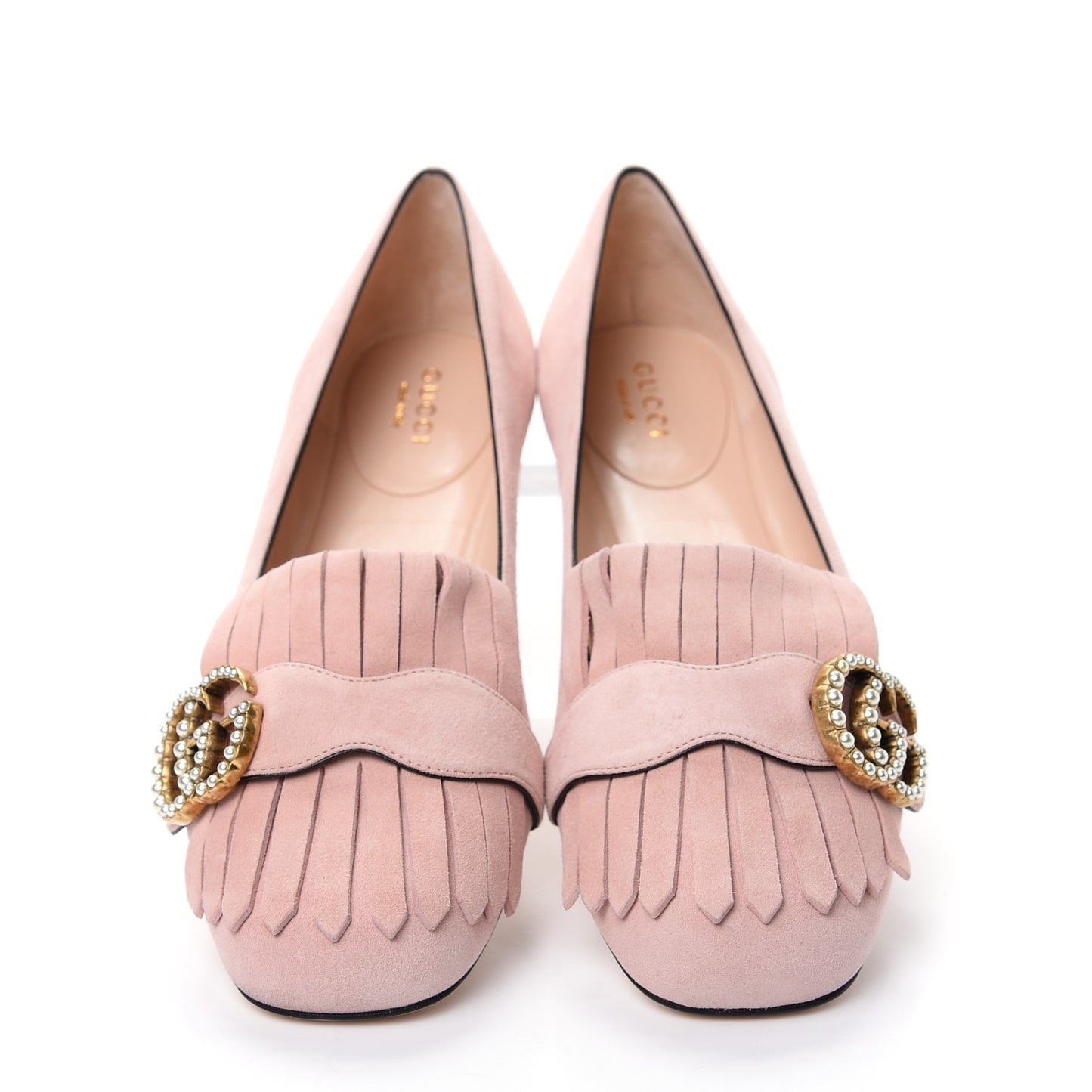 Kid Scamosciato Pearly GG Marmont Fringe Flats 37 Crystal Pink