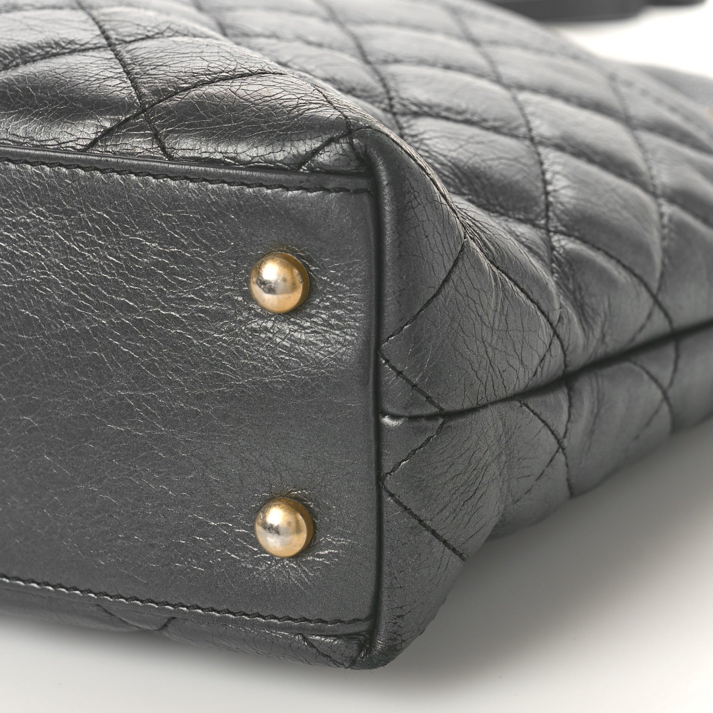 Aged Calfskin Quilted Drawstring Shopping Tote Black