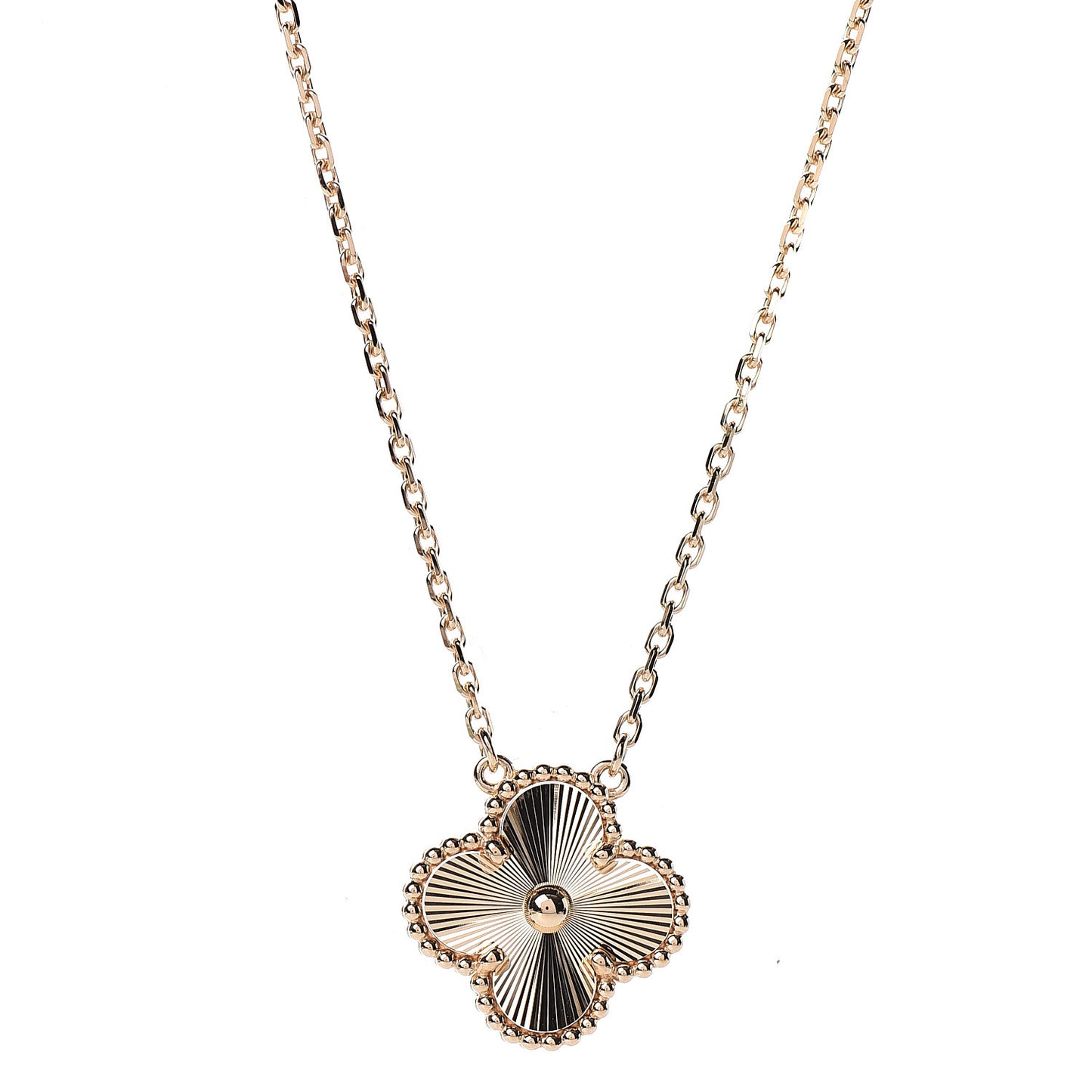 18K Yellow Gold Guilloche Vintage Alhambra Pendant Necklace