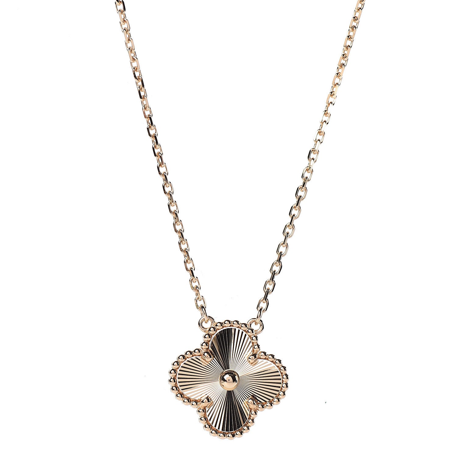 Van Cleef & Arpels 18K Yellow Gold Guilloche Vintage Alhambra Pendant Necklace 7 of 8