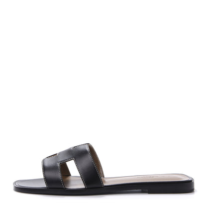 Hermes Box Calfskin Oran Sandals 39 Black 1 of 9