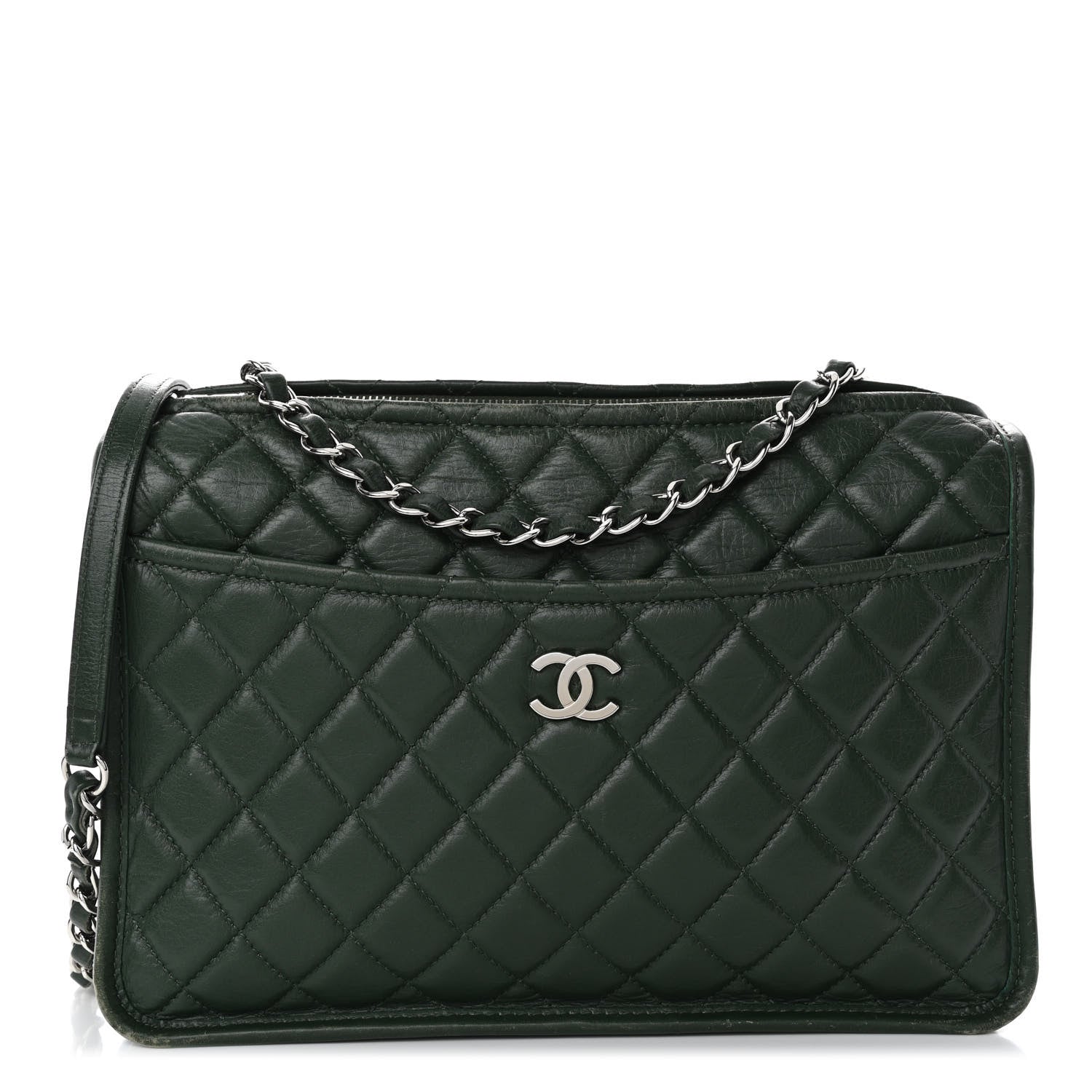 Chanel Aged Calfskin Quilted Large Working Vibe Camera Case Khaki 1 of 10
